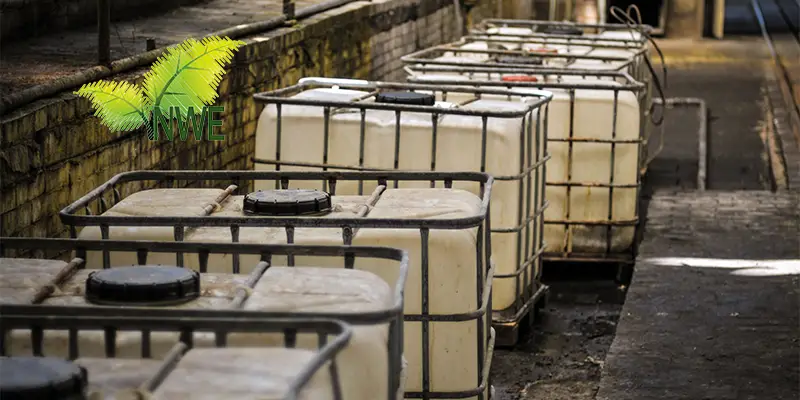 IBC containers prepared for safe hazardous waste disposal by NWE Waste Services Ltd in Manchester.