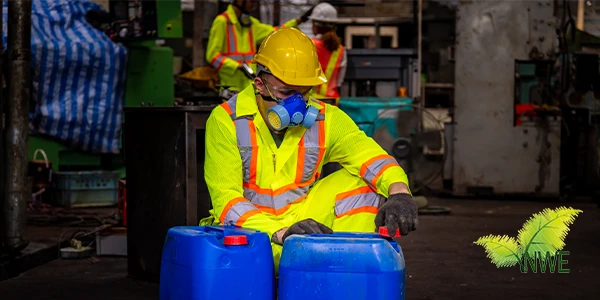 Hazardous waste disposal process in the UK showing compliant storage and labelling (2025)